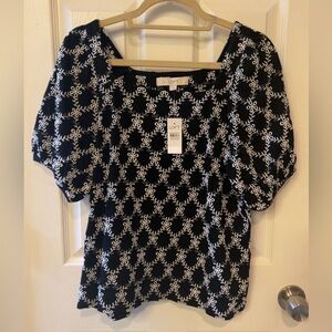 LOFT Black and White Floral Blouse